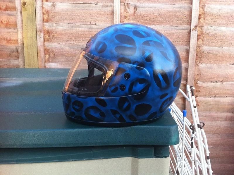 blue color painted motorcycle helmet